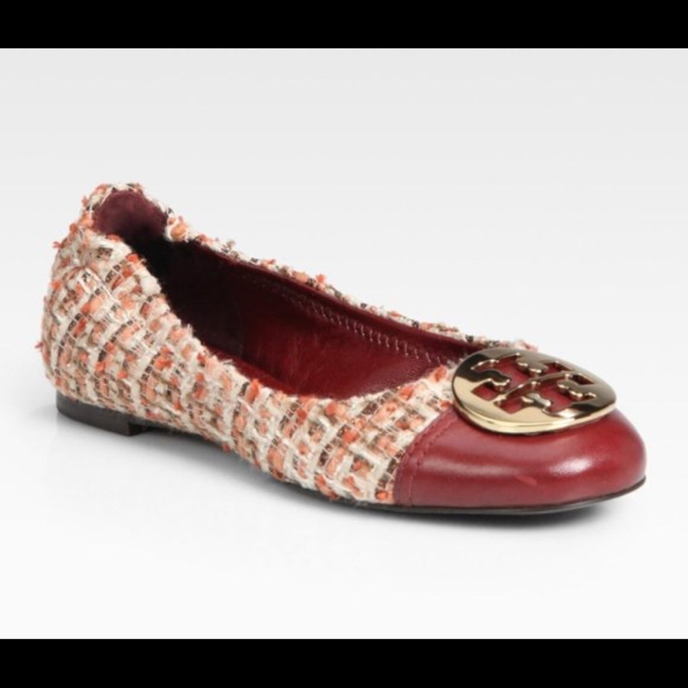 Tory Burch Serena Tweed and Leather Ballet Flats